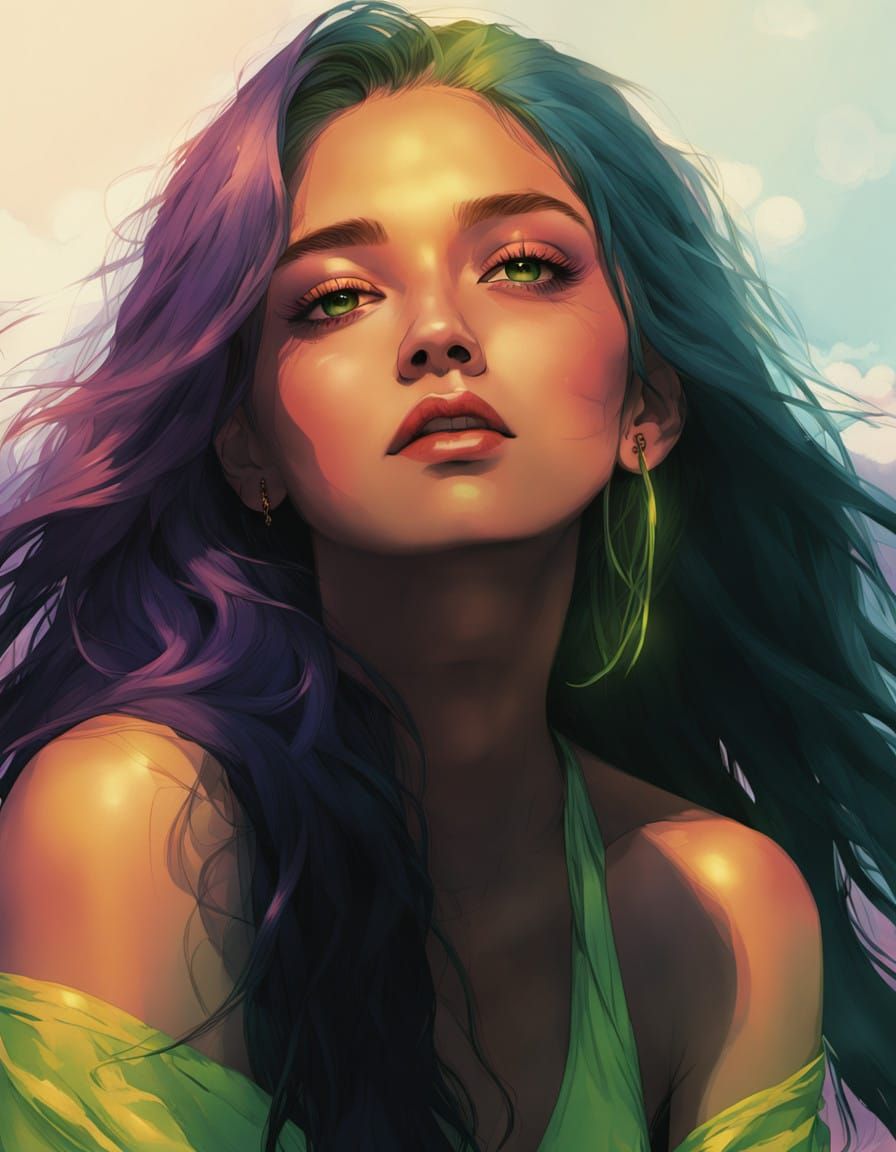 Luminous Beach Goddess in Vibrant Fantasycore Style