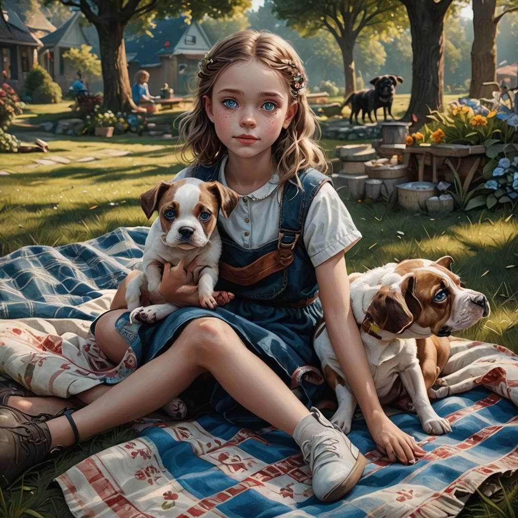 Girl with Puppy in Detailed Matte Painting