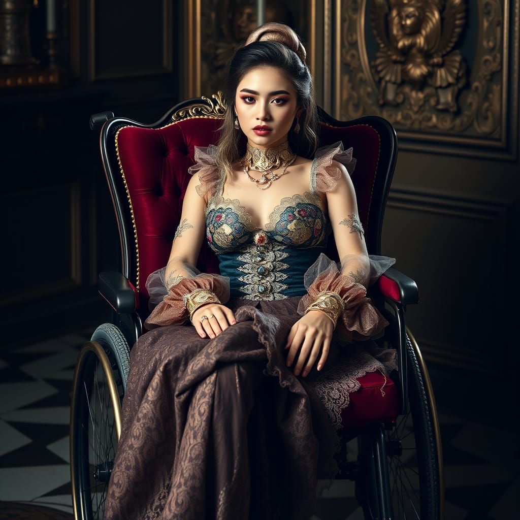 Confident Young Model Showcases Haute Couture Ensemble in Lu...