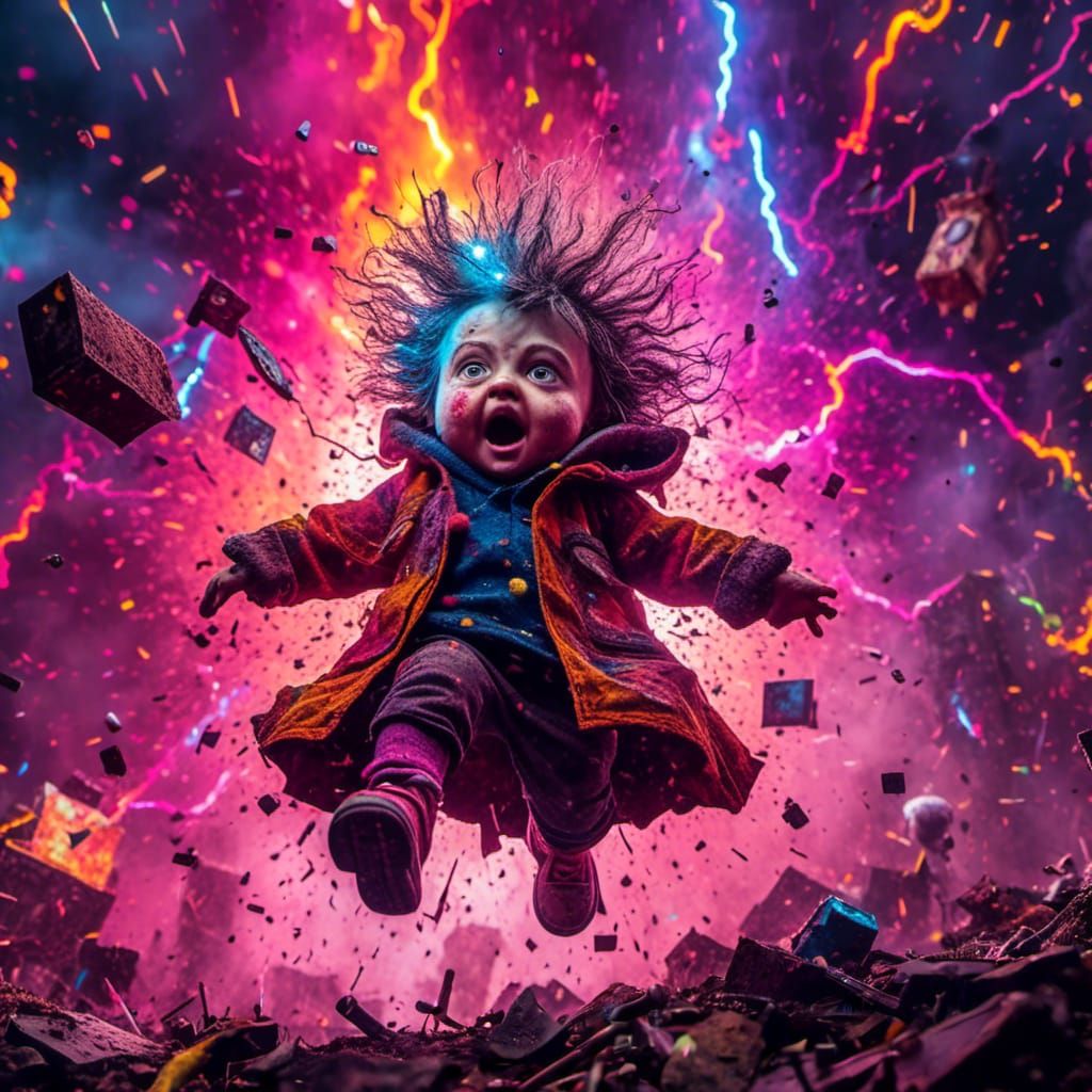 Hyper-Maximalist Toddler Wizard in Explosive Style