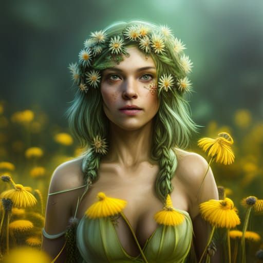Dandelion Nymph: Detailed Fantasy Art in Deep Color