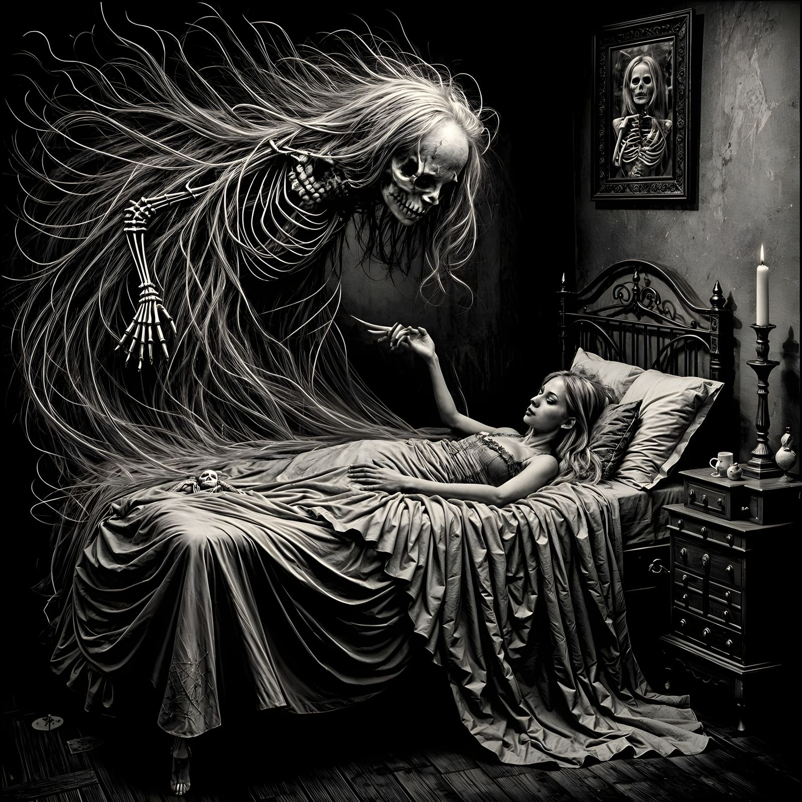 Ethereal Skeletal Spirit Rises in a Haunting Gothic Scene