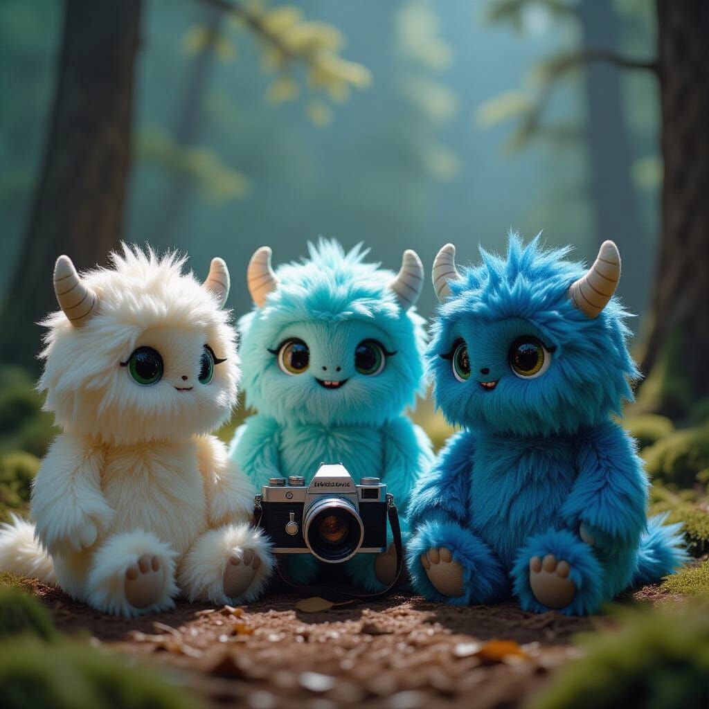 Cinematic Plushie Monsters in a Dreamlike Setting