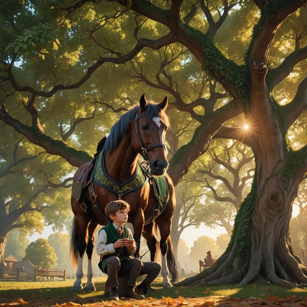 Fantastical Horse and Prince in Golden Light