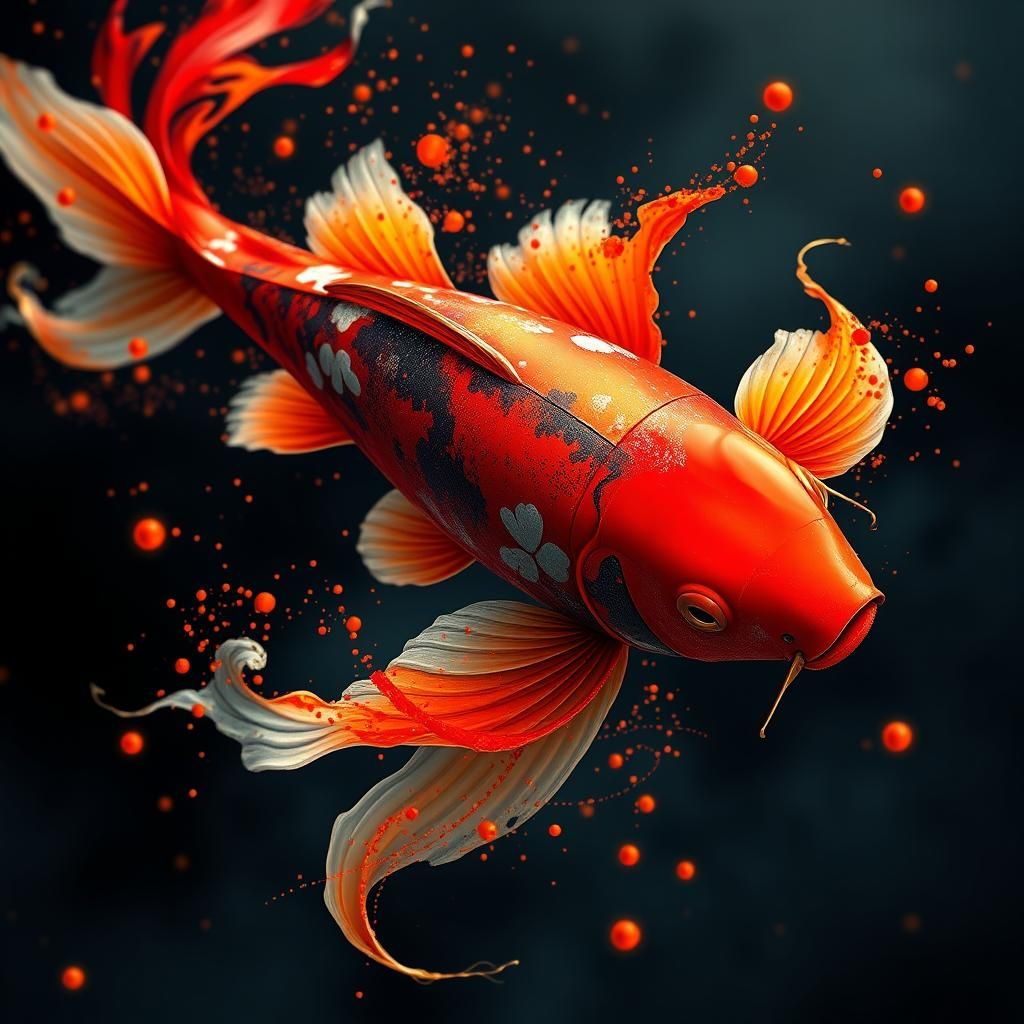 Vibrant Abstract Koi in Digital Matte Painting Style