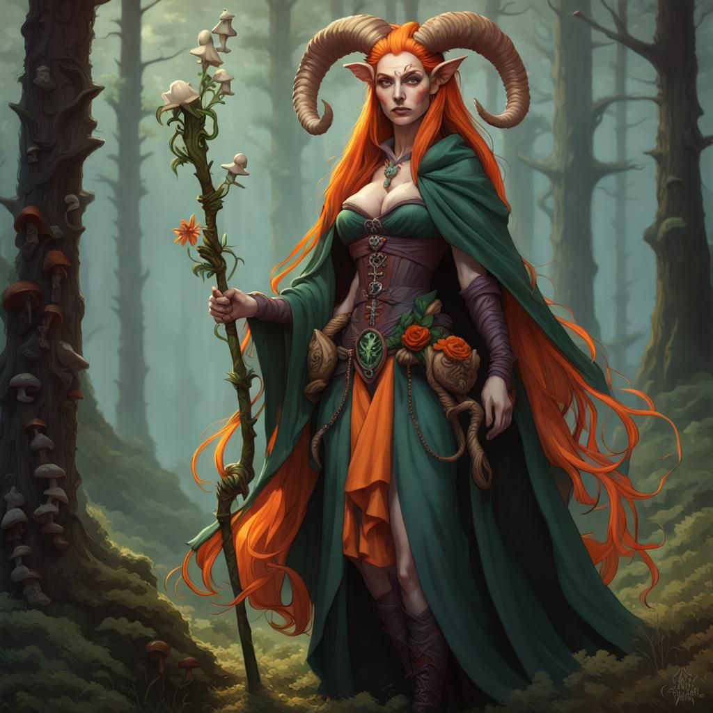 Tiefling Forest Witch in Dark Fantasy Style