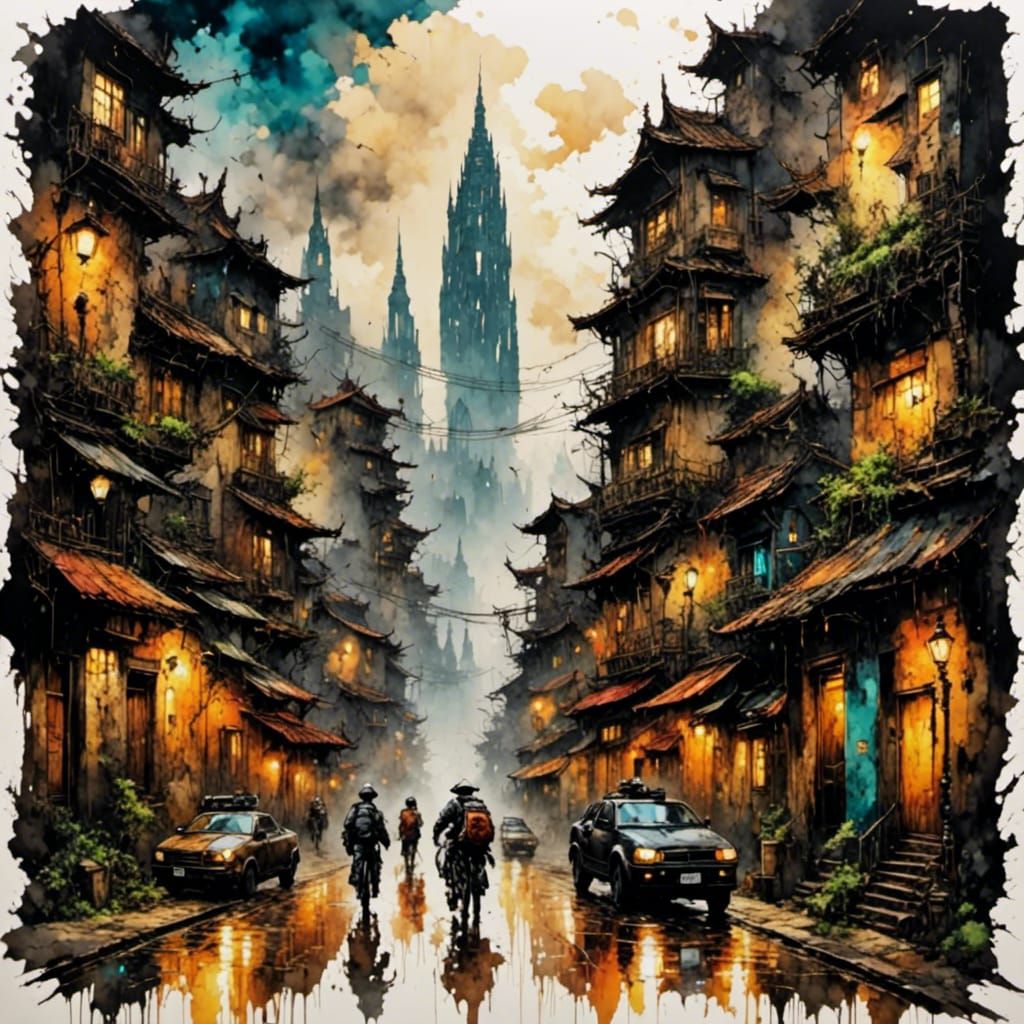 Vibrant Watercolor Ink Wash Painting