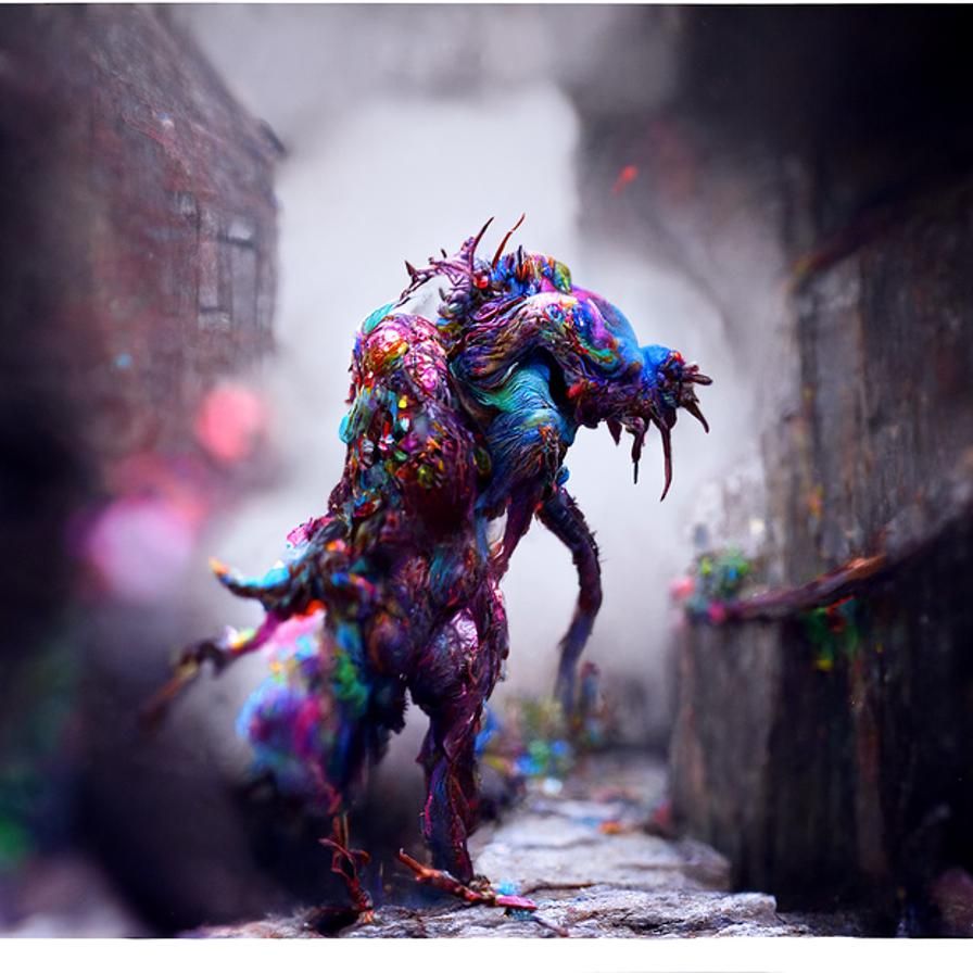 Ethereal Nightmare Creature in Hyperdetailed Back Alley