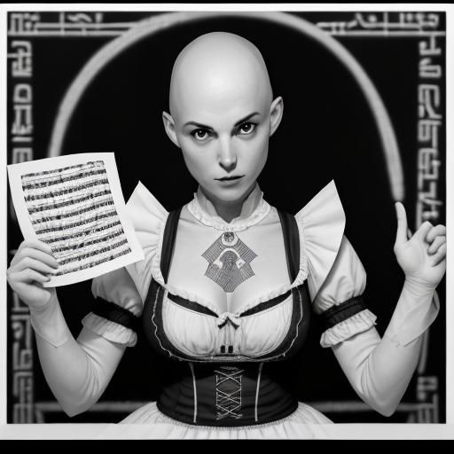 Woman in Dirndl with Musical Hieroglyphs: Noir Photo