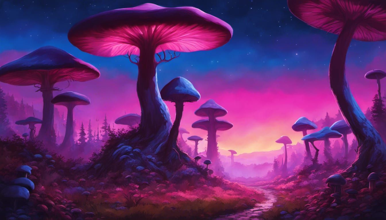 Fantasy Alien Fungal Landscape at Night