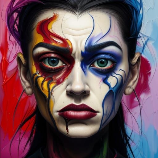 Emotional Surrealist Portrait in Vibrant Oil Painting