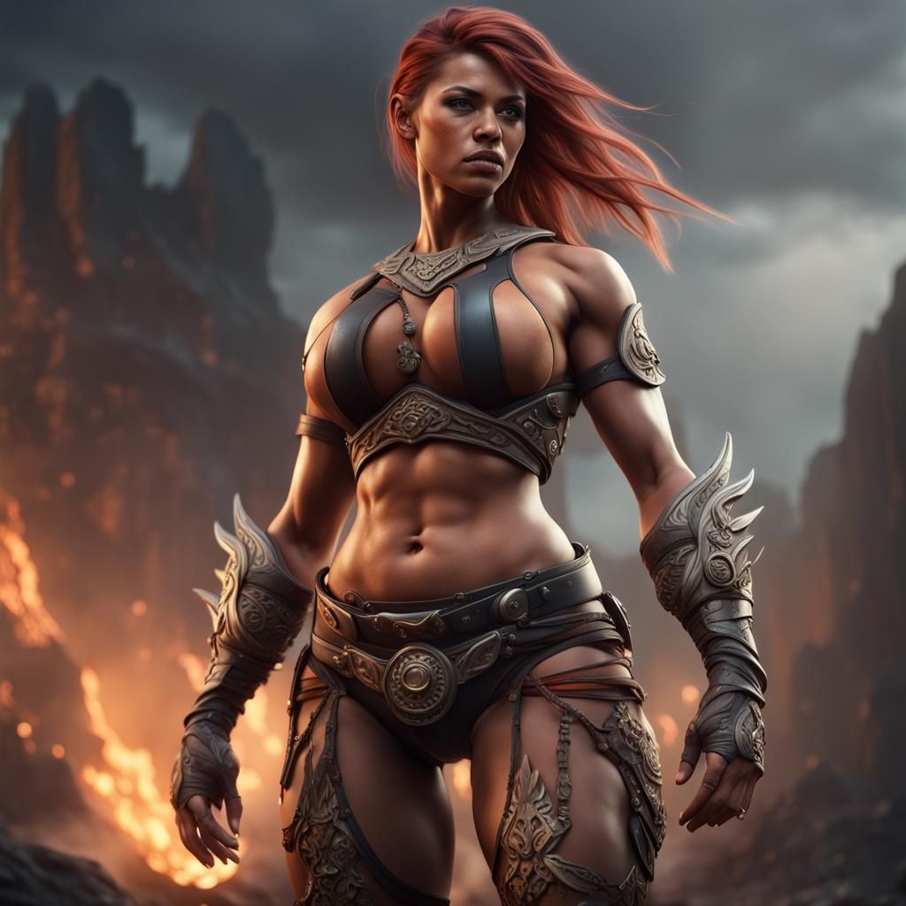Gorgeous Muscular Woman: Detailed Matte Painting