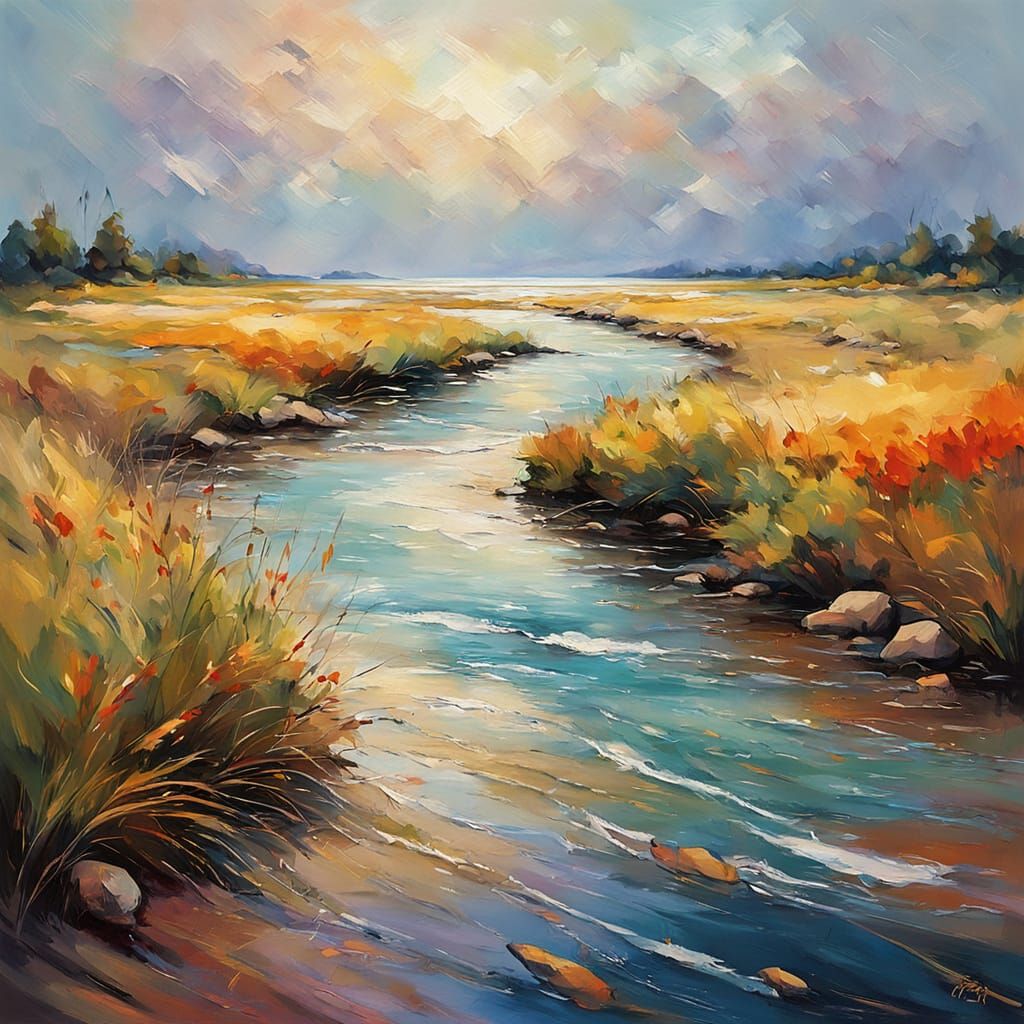 Surreal Beach Scene in Oil Painting Style