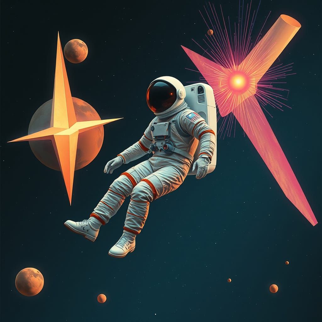 Astronaut in Space with Abstract Geometric Shapes