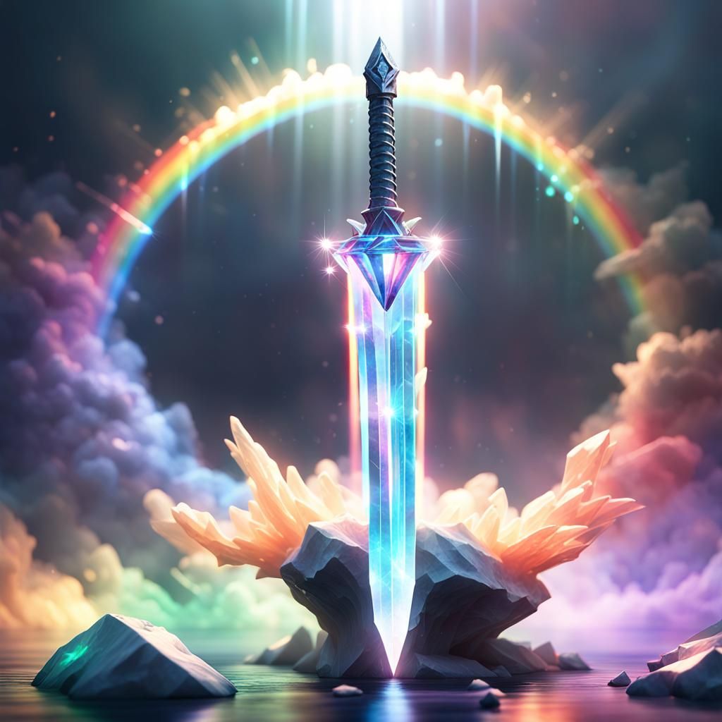 Rainbow Crystal Sword in Mist, 3D Video Game Art