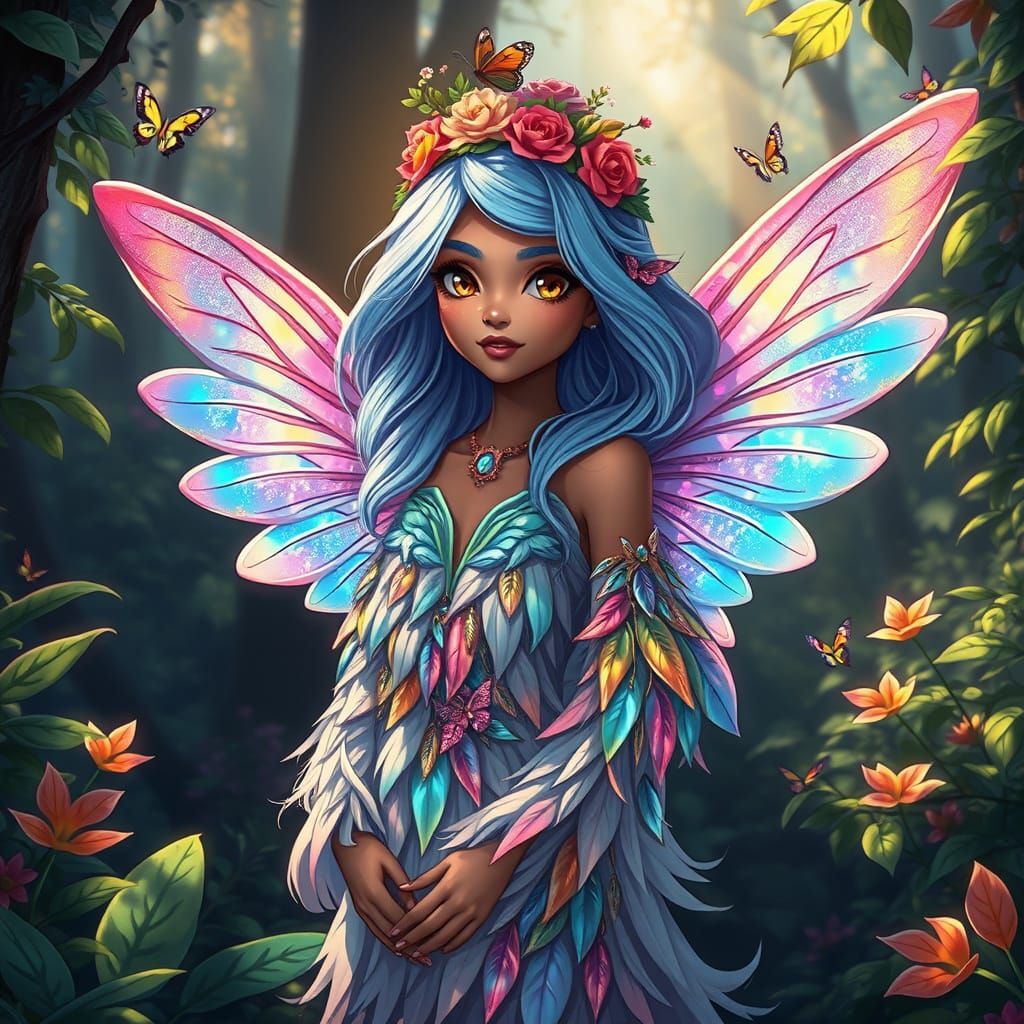 Anime-Inspired Fairy in Vibrant Forest Attire