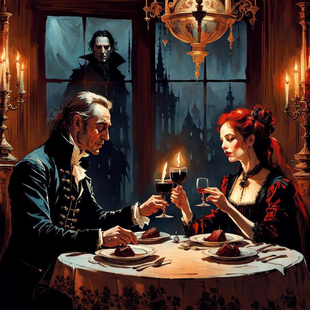 Gothic Vampire Couple in Candlelight, Chiaroscuro Style