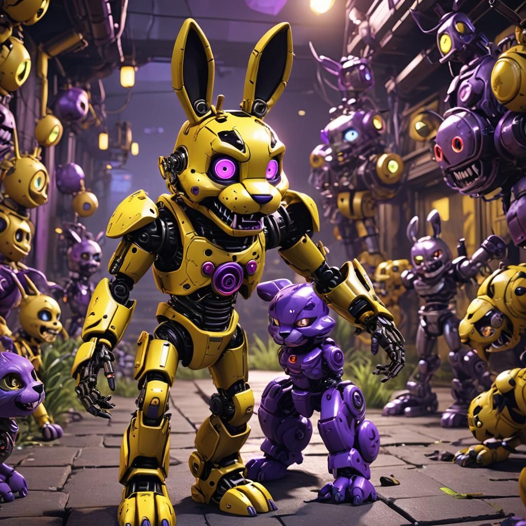 Yellow Rabbit Escapes Springtrap with Cyber Cat