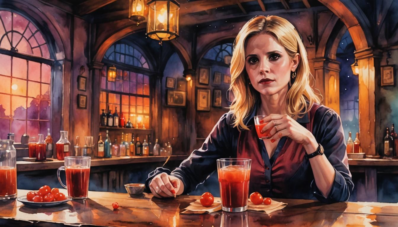 Buffy in Transylvania: Macabre Tavern Watercolor