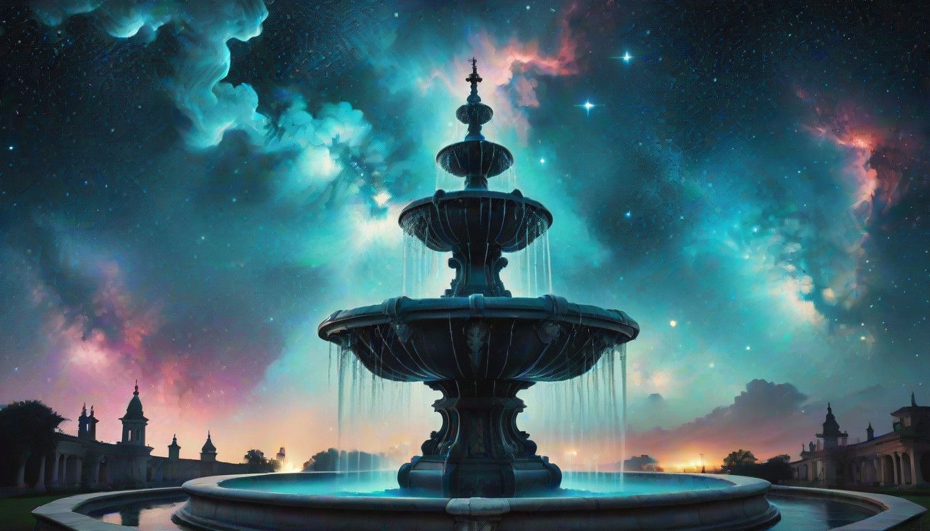 Ethereal Gothic Fountain Illuminated by Starlight