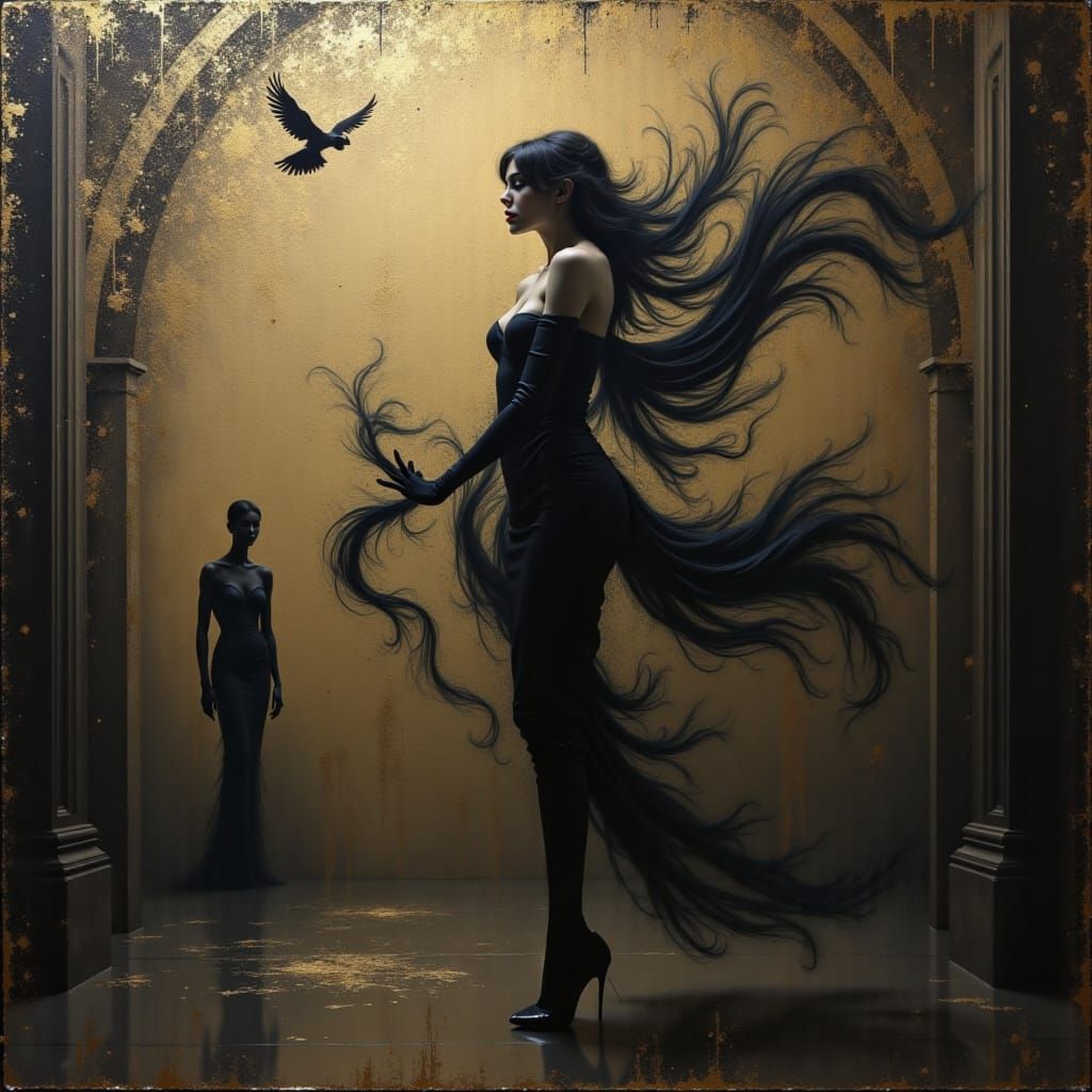 Ethereal Malevolent Figure in Hollywood Gold Style