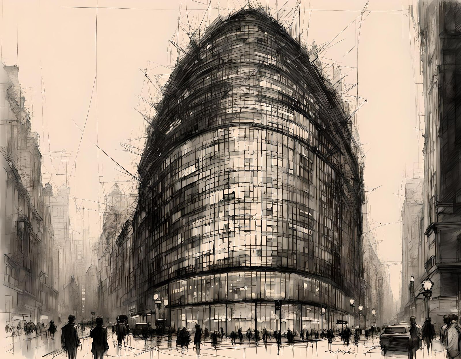 Detailed Ink Sketch of the Swiss Re Building