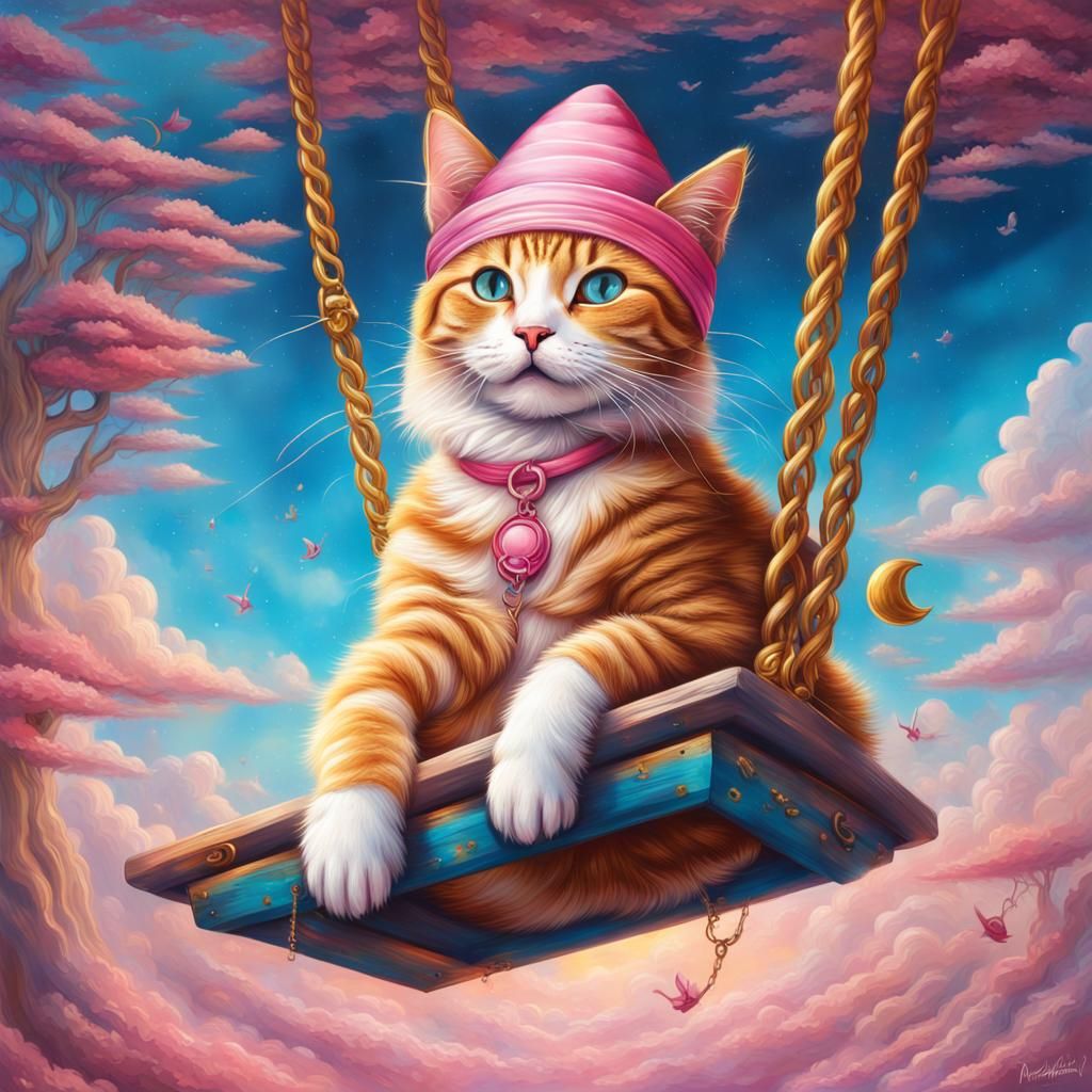 Cat in Golden Temple: Hyperrealistic Digital Art