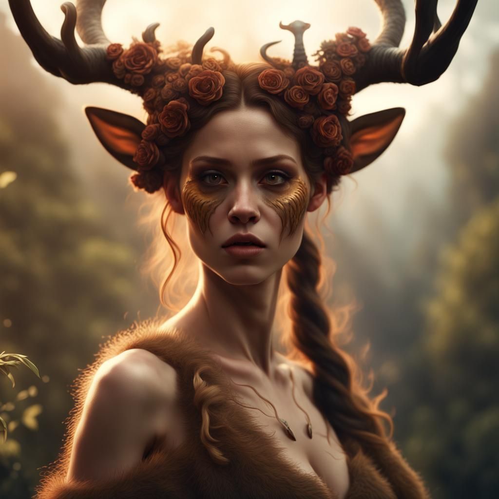 Dramatic Female Faun in Digital Matte Painting