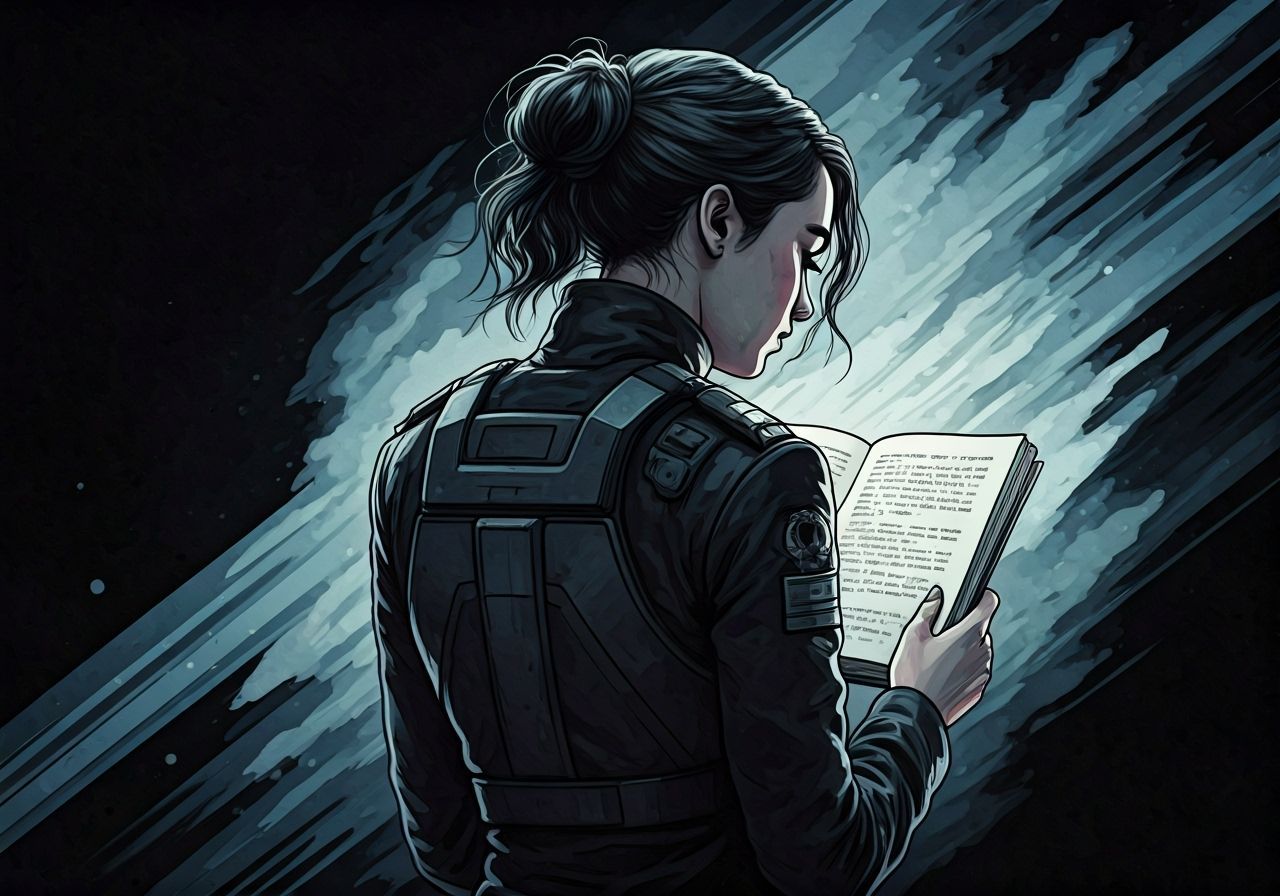 Maisie Williams in Futuristic Uniform Reading Book