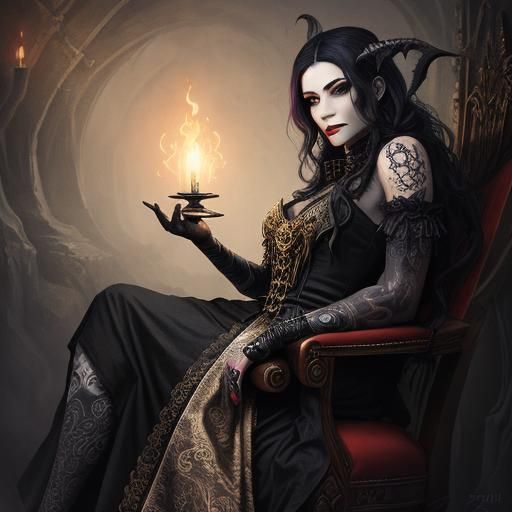 Tattooed Vampire Magician Portrait in Dark Fantasy Style