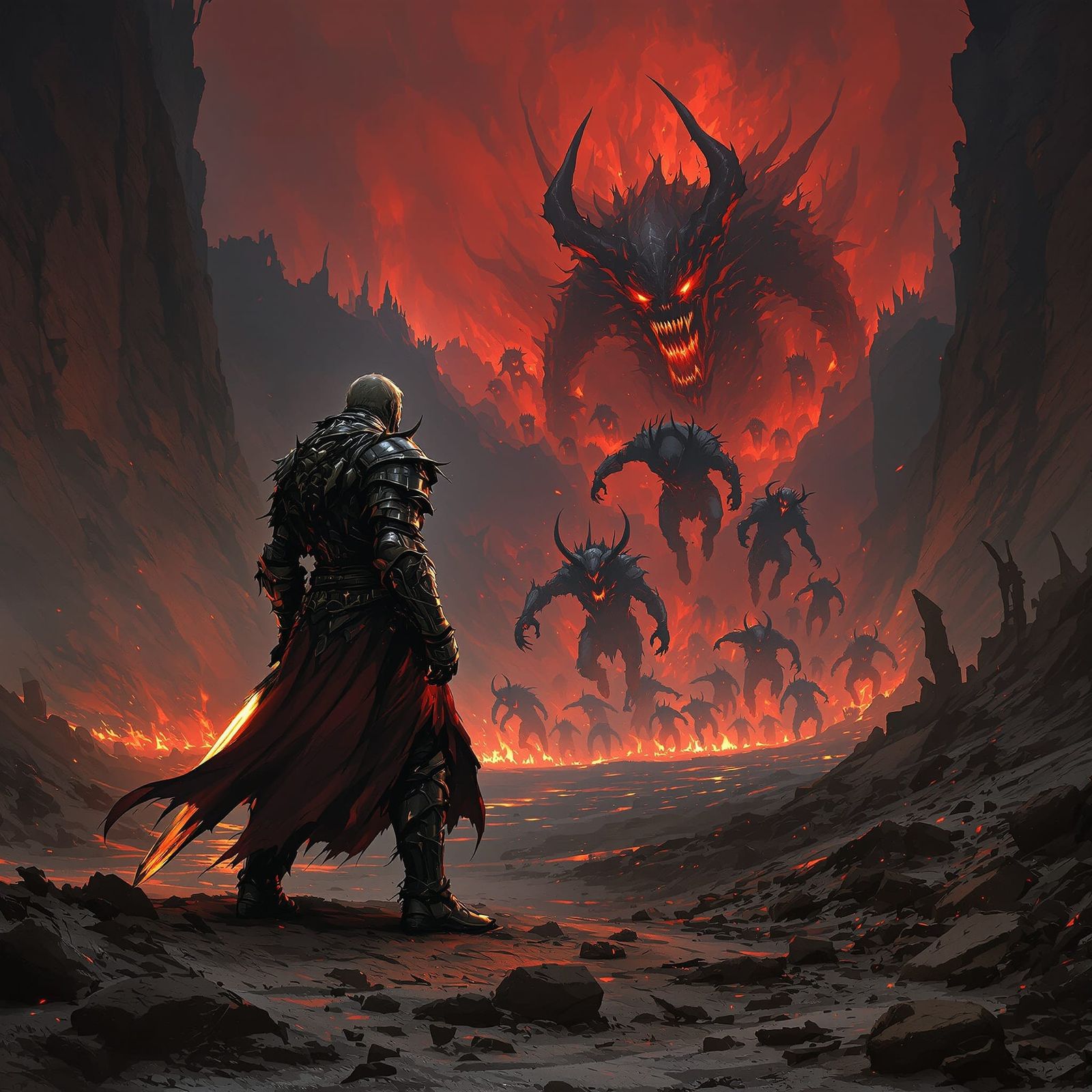 Knight vs Demons in Dark Fantasy Style