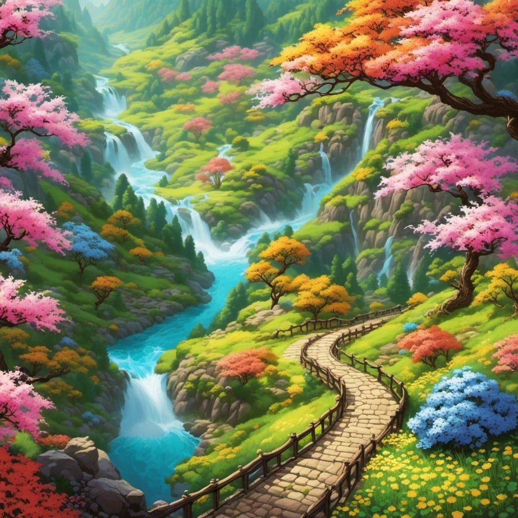 Colorful Dragon in Spring Valley Landscape