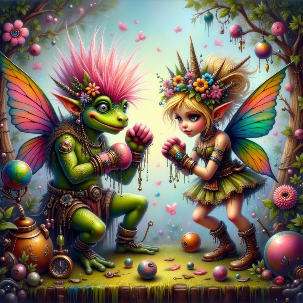 Whimsical Fairy Engages in Fantastical Boxing Match in Encha...