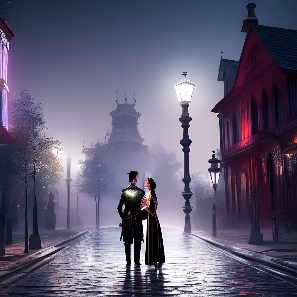 Gothic Vampire Romance on Moonlit Street