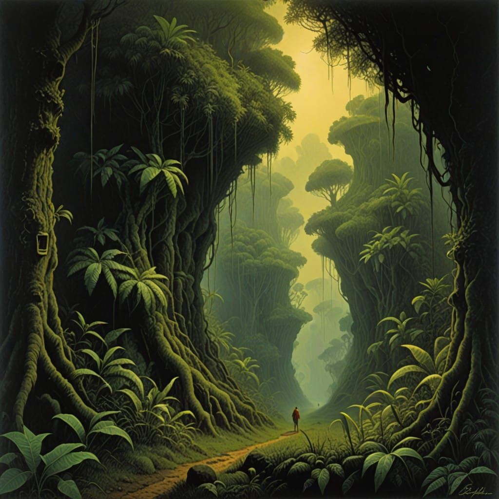 Vibrant yet Ominous Jungle Landscape