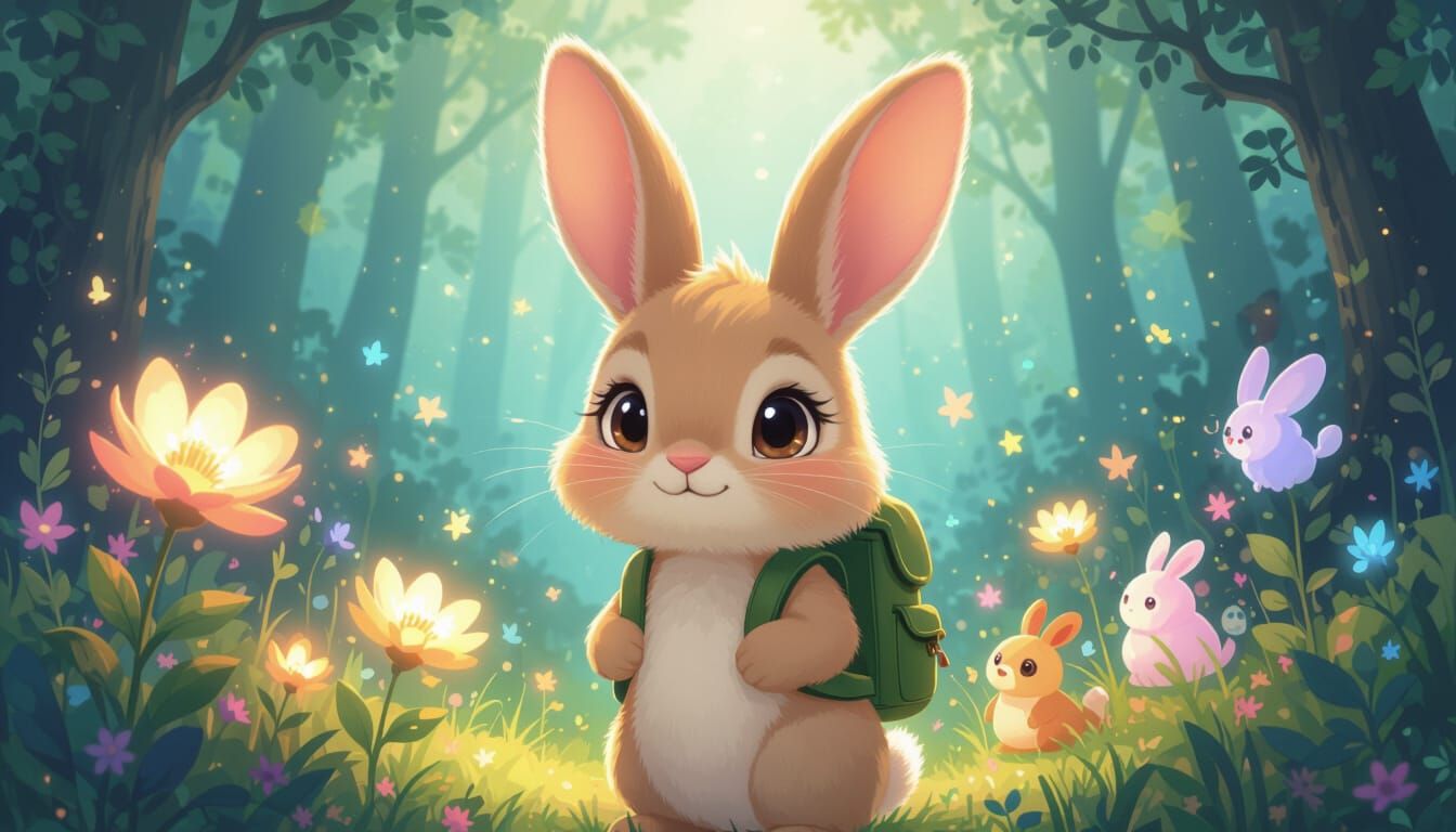 Zuzu the Rabbit in Whimsical Forest, Animated Style