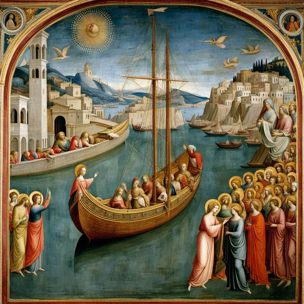 Mary Magdalene's Voyage: A Fresco in Giotto's Style