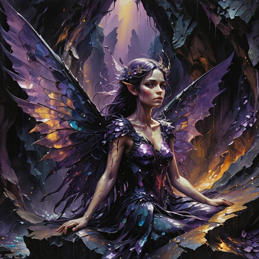Oozing Fairy with Iridescent Wings, Oil Painting