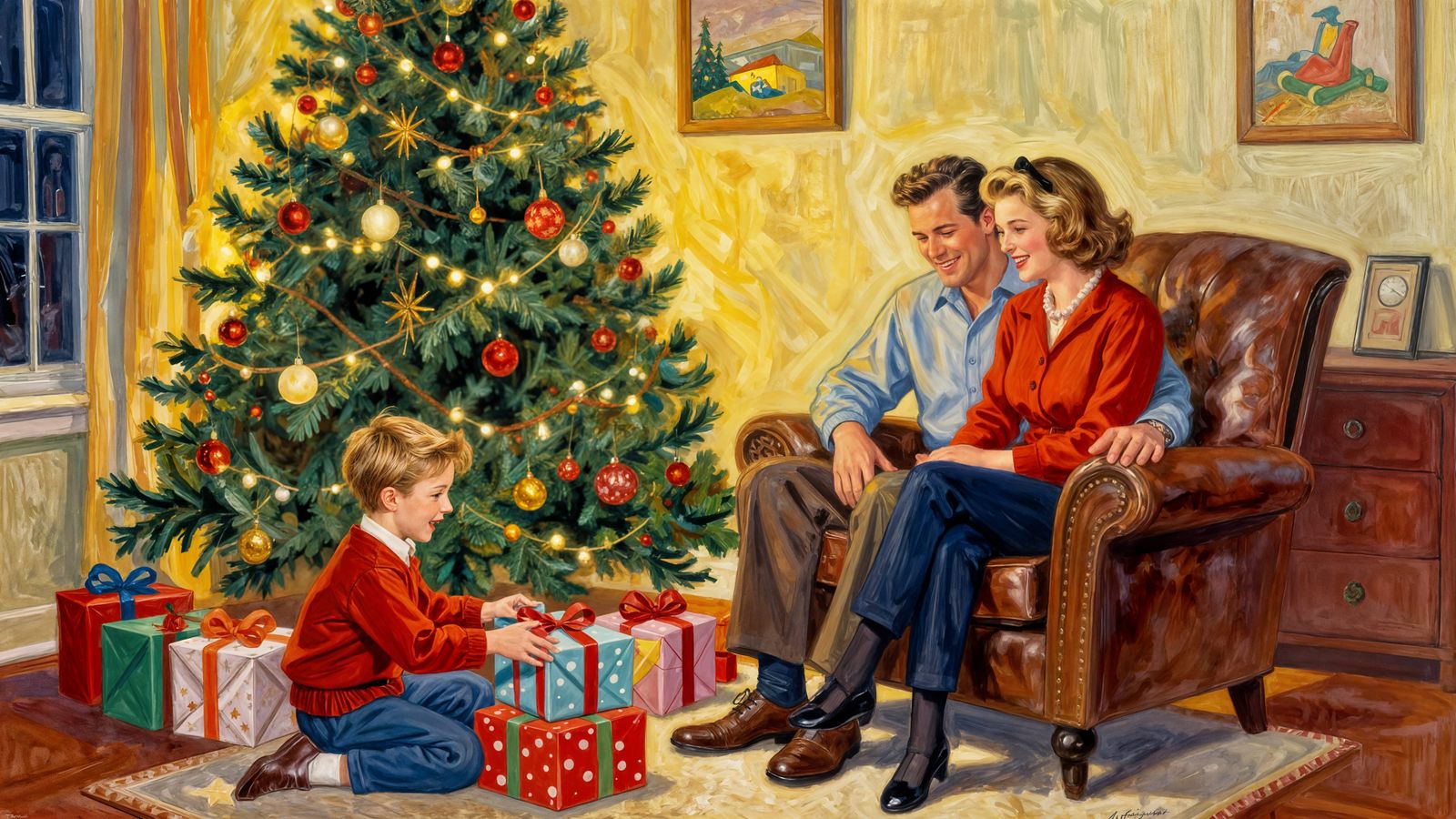 1950s Christmas Morning Family Scene