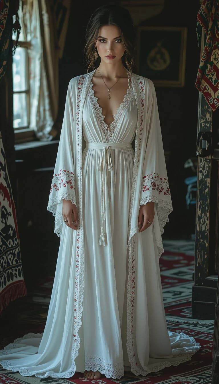 Romanian Woman in Nightgown, Tim Burton-Inspired Cinematic S...