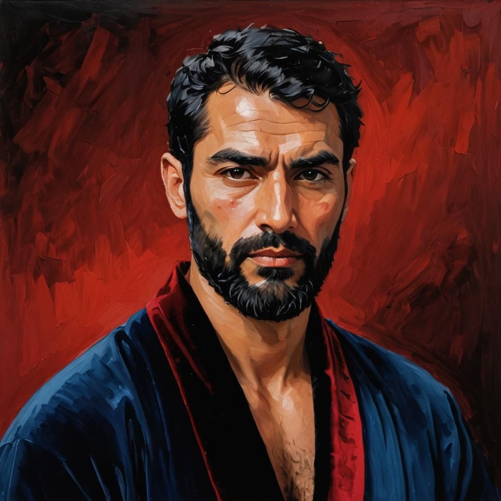 Arab Man in Velvet Robe, Impasto Oil Painting