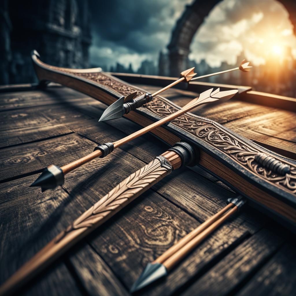 Hyperrealistic Bow and Arrow in Sharp Focus