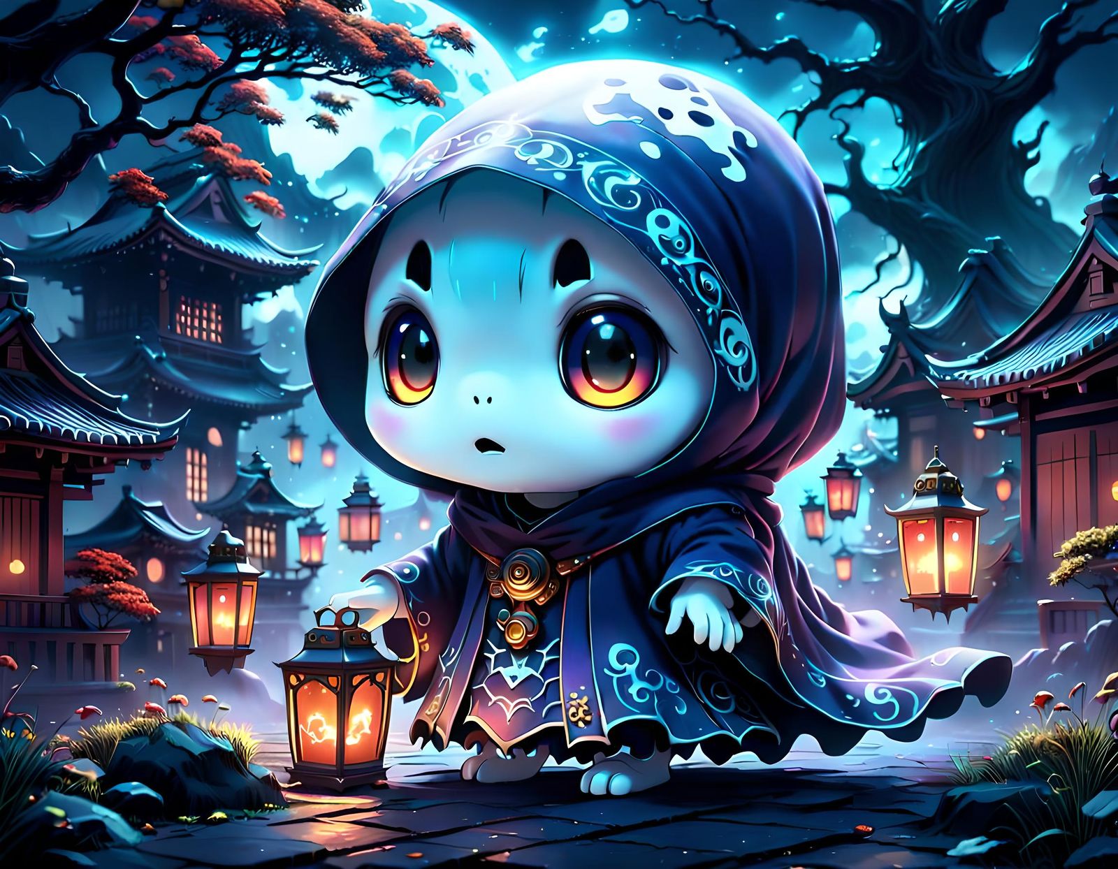 Cute Anime Ghost in a Detailed Digital Painting