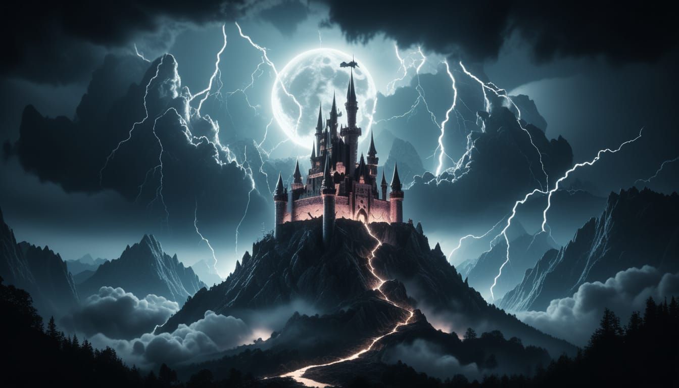Fairytale Castle Amidst Lightning Storm