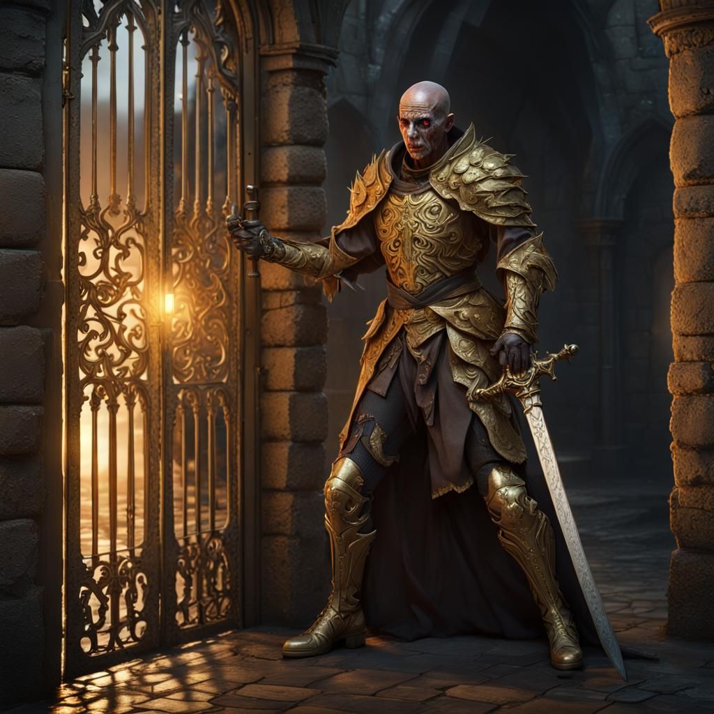 Skeletal Zombie Guardian of Medieval Castle Gates