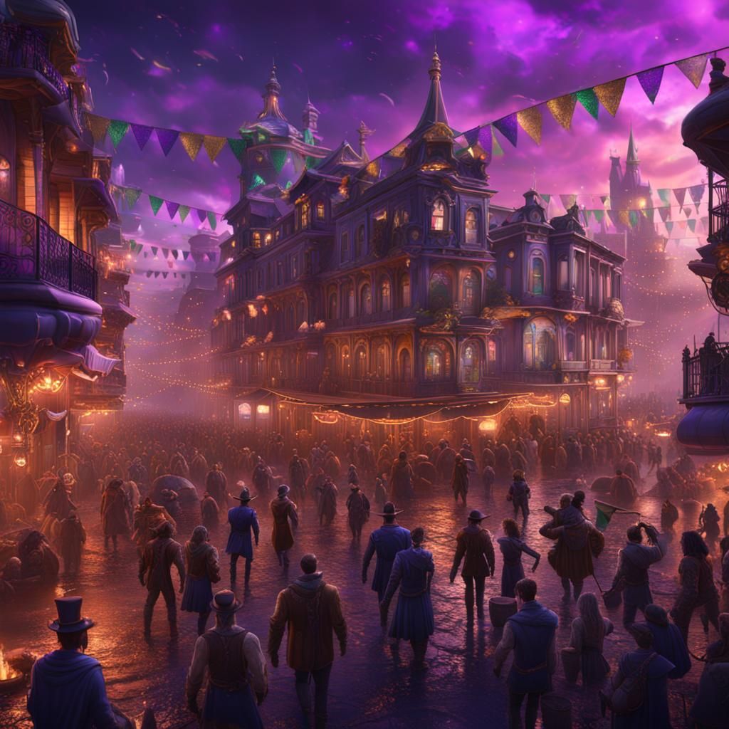 Mardi Gras in Roku City: Detailed Matte Painting