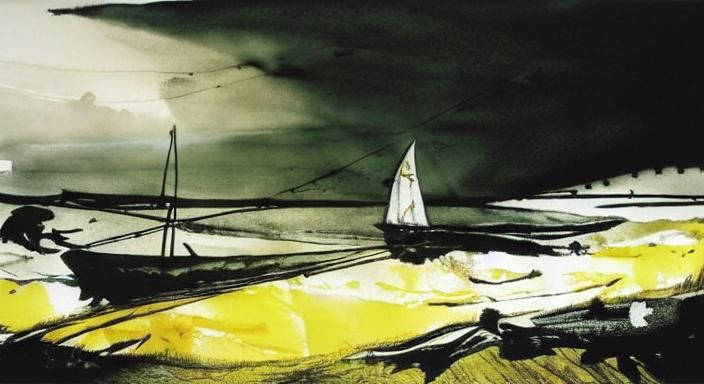 Sailboat Attacked by Moby Dick in Cyberpunk Style