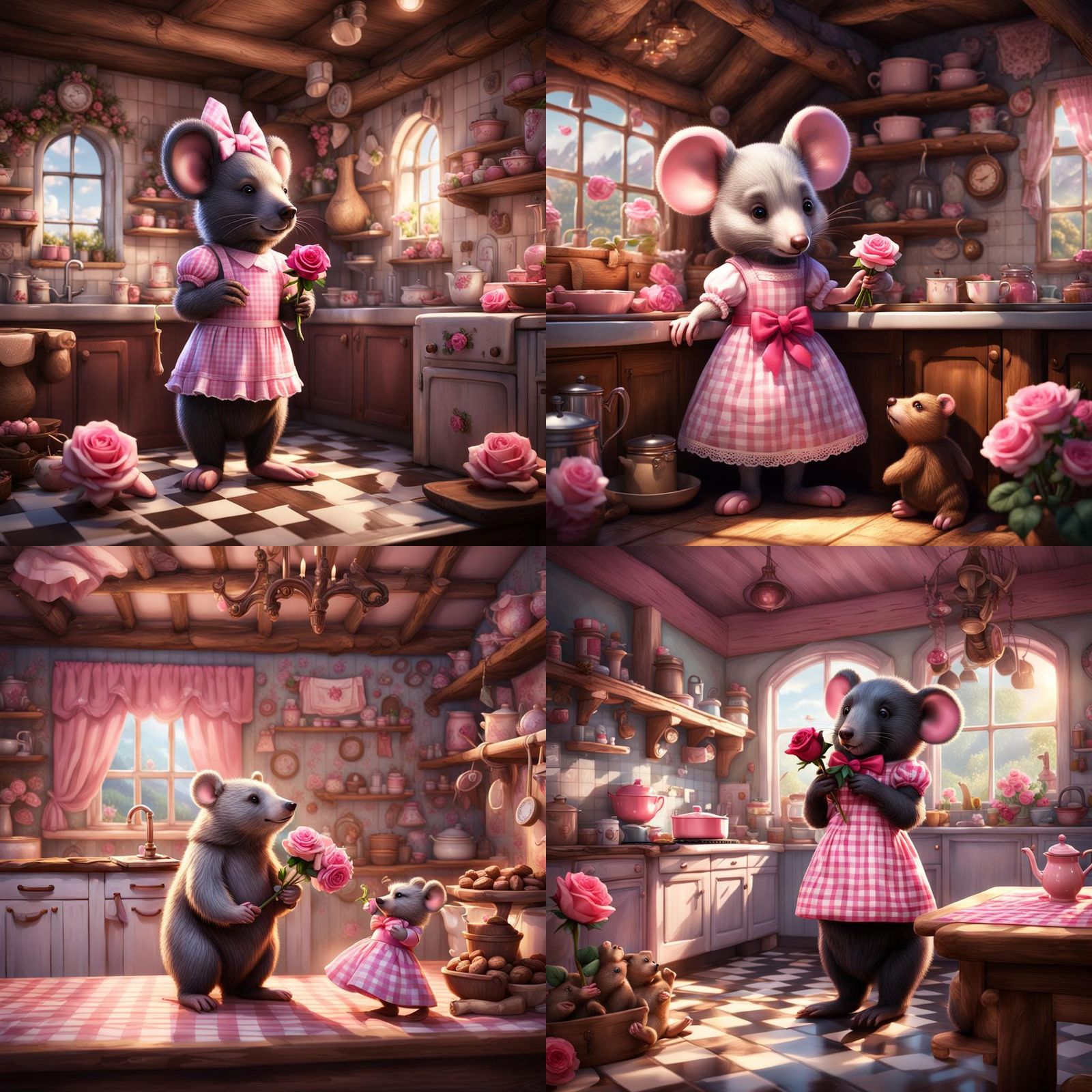 Mouse and Bear in Kitchen: Fantasy Concept Art