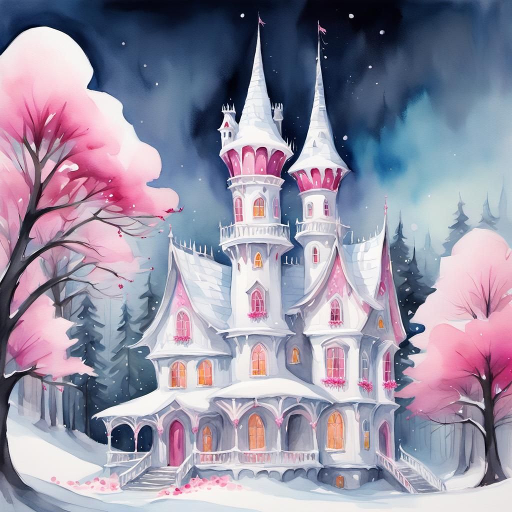 Whimsical Fairy-Tale House in Snowy Enchanted Forest