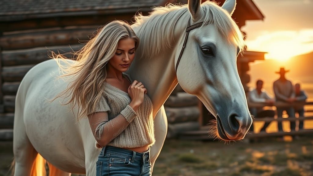 Woman with Her Horse in Golden Hour